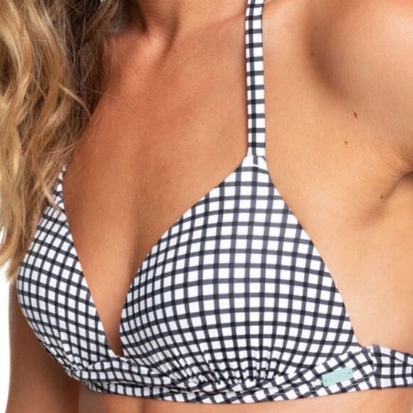 Roxy Black White Check Gingham Bikini Swim Top Excellent Condition Small Halter - Picture 3 of 10